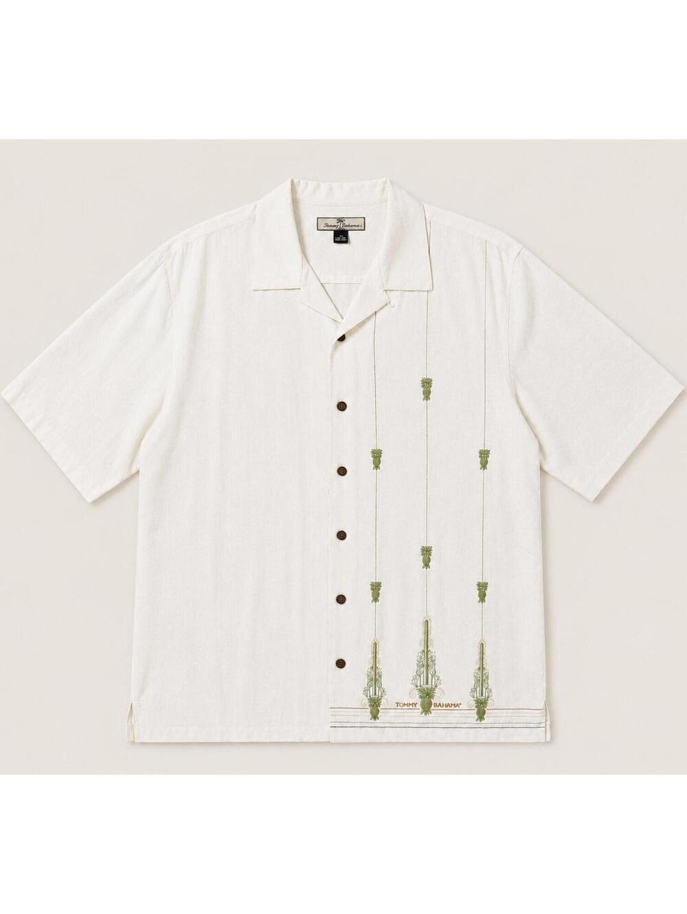 Tommy Bahamas 100% Silk White Cream Button Down Beachy Tropical Tee Mens Large